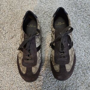 Coach Women's Tan and Black Patterned Sneakers